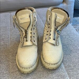 Balmain Beige Perforated Leather Boots